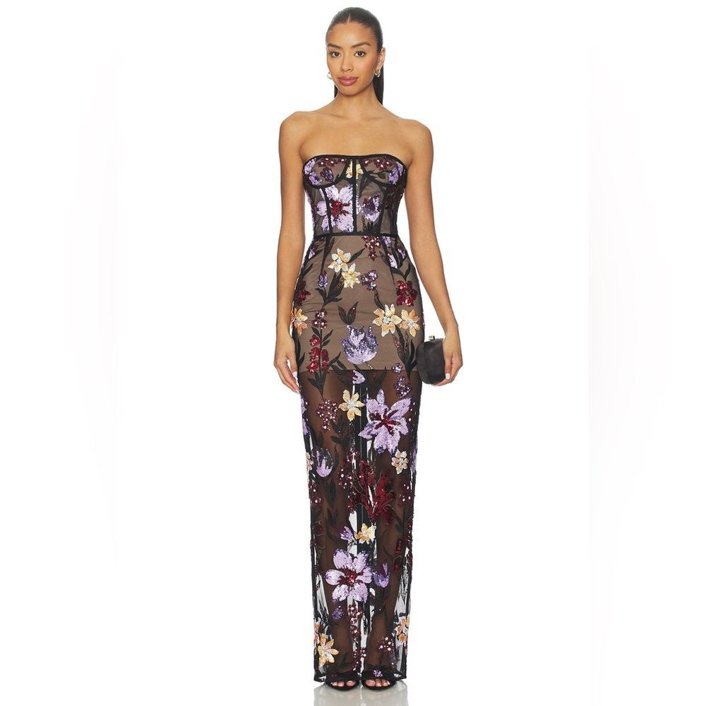 NWOT BRONX AND BANCO Dahlia Maxi Dress in Purple Multi, wedding guest gown - Picture 2 of 14